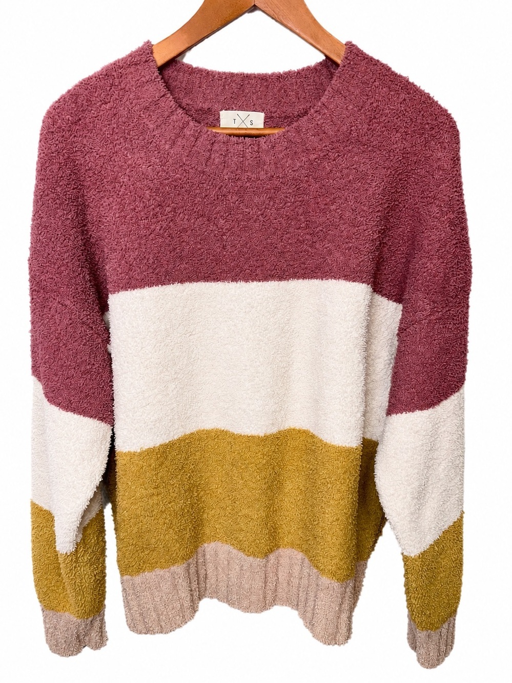 Thread & Supply Color Block Stripe Sweater Size XX-Large Rose Cream Mustard Cozy